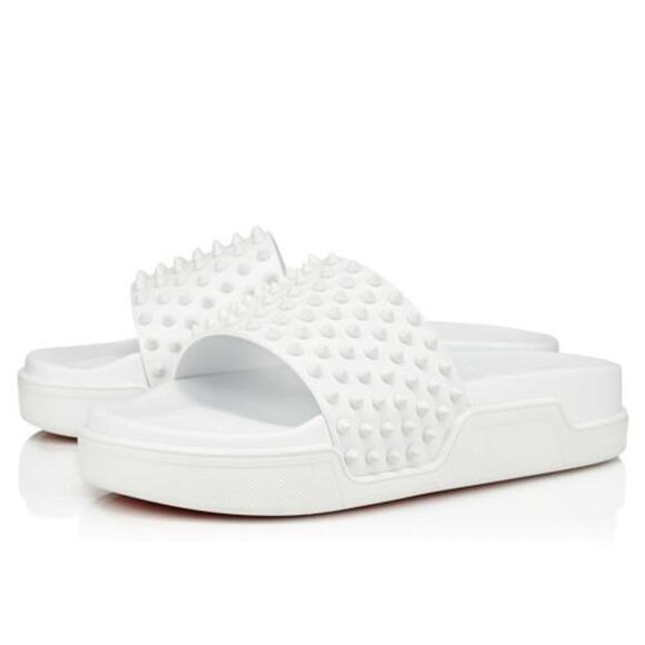 Christian Louboutin Men Pool Fun Flat White AB Satin Platform Slide Sandal 46 13 main image 5